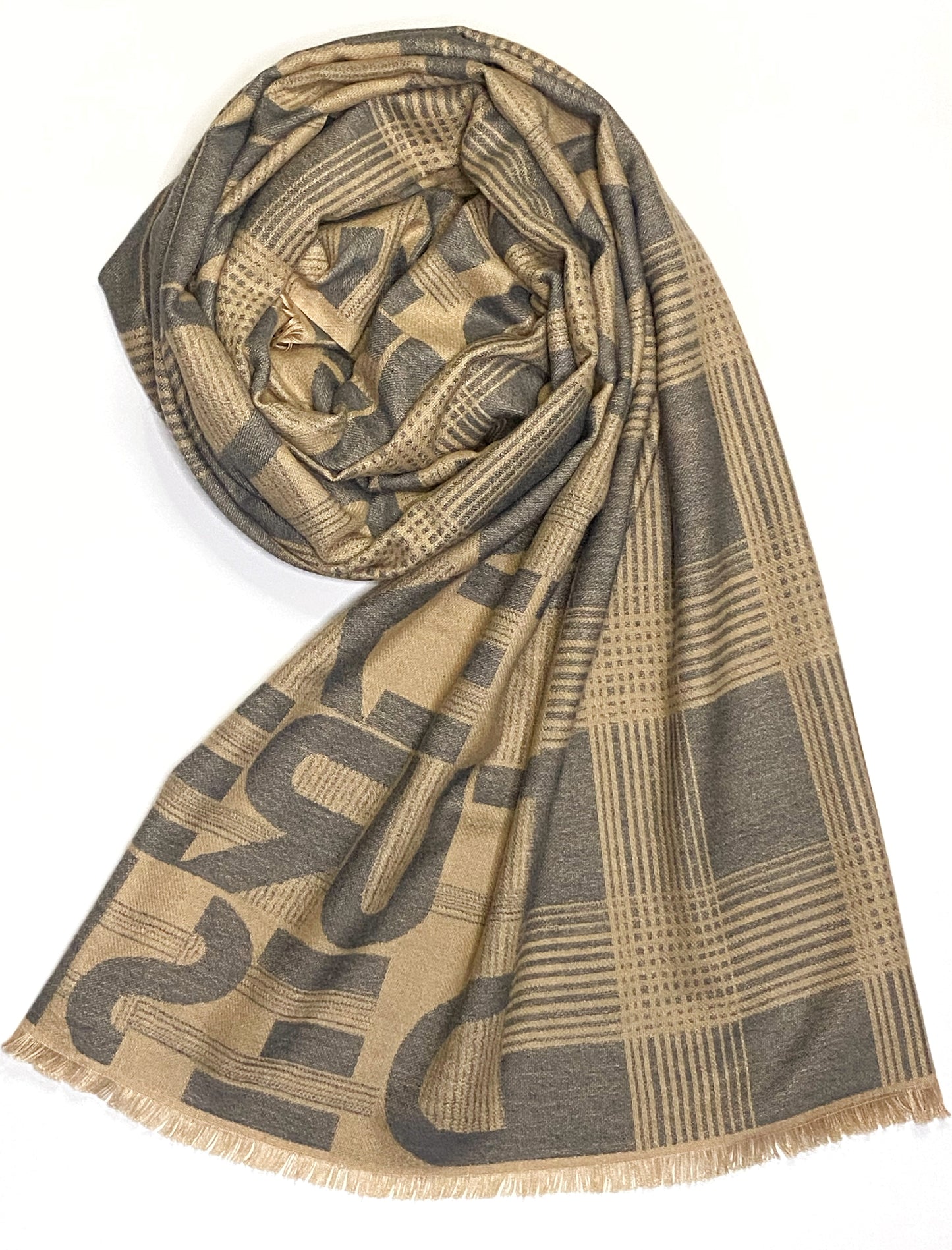 Beige Alphabet Wool Scarf WA-25-002