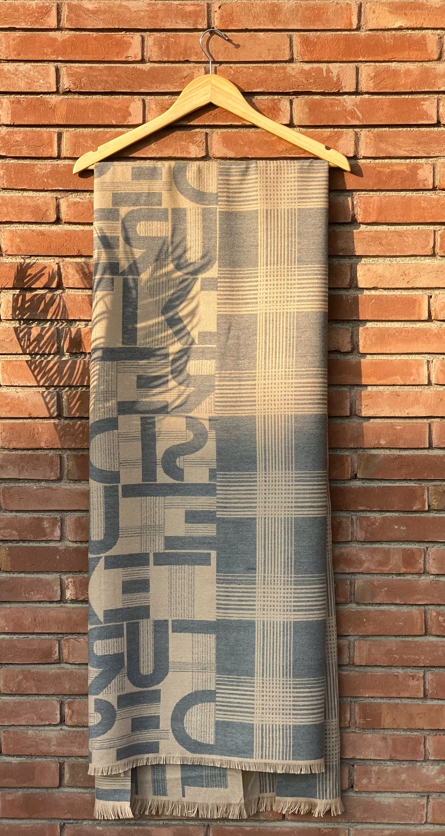 Pale Brown Alphabet Wool Scarf WA-25-007