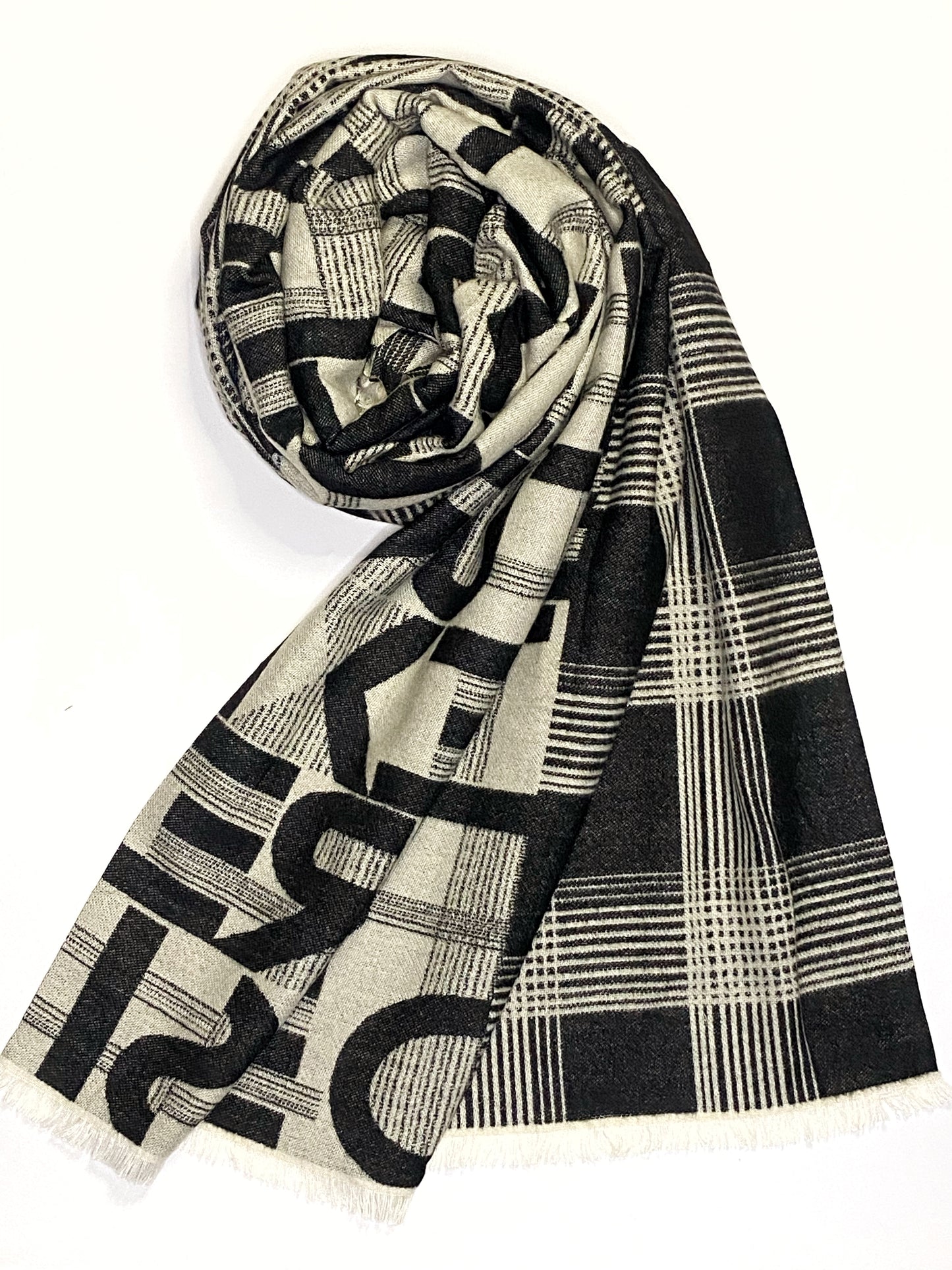 Black Alphabet Wool Scarf WA-25-001