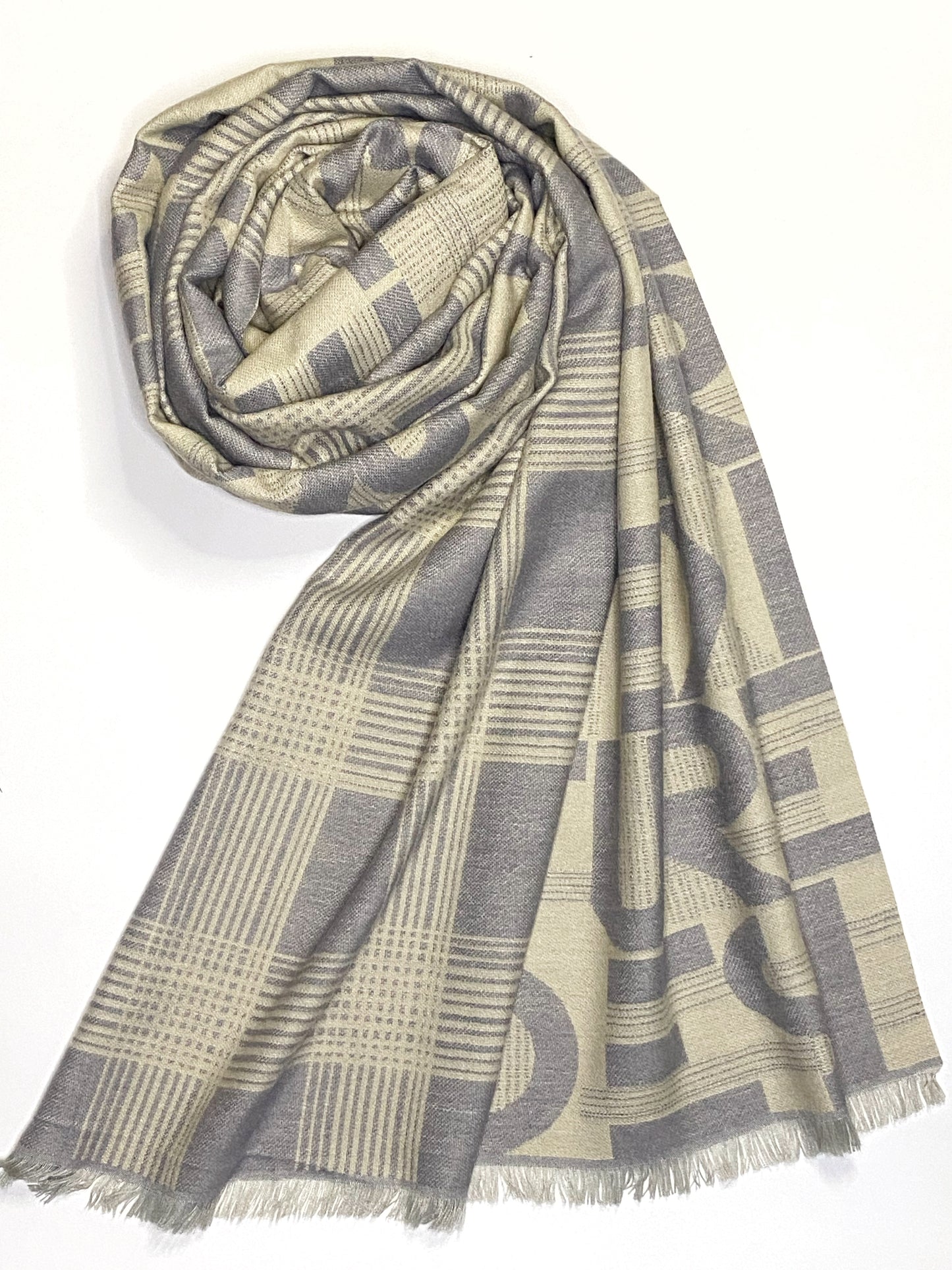 Grey Alphabet Wool Scarf WA-25-005